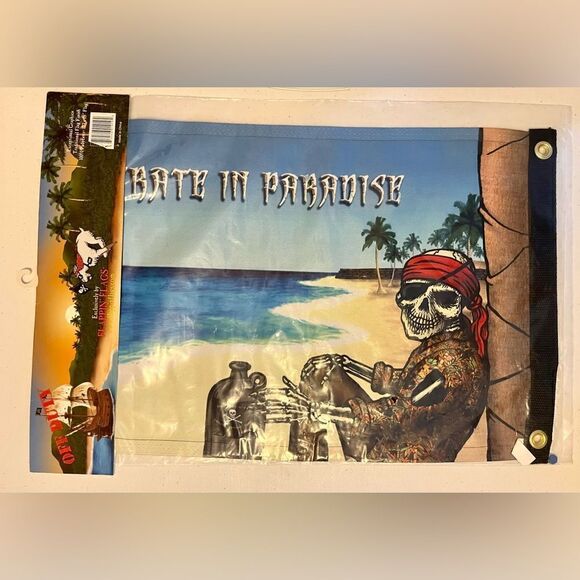 PIRATE IN PARADISE 12" x 18" Two Sided FLAG Boat Patio Deck beach Drinking Rum - Picture 3 of 3